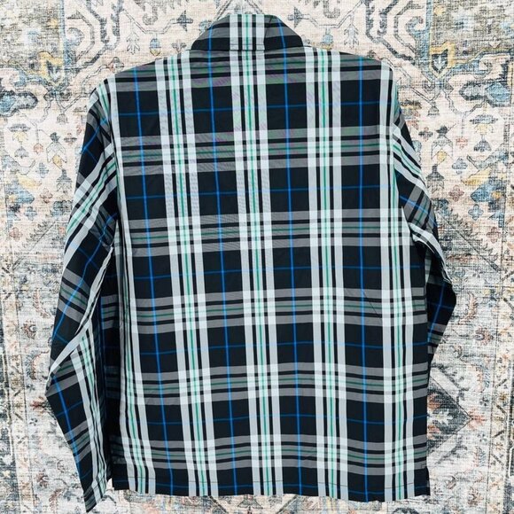 A.P.C. Men’s Alfred Plaid Shirt Jacket Size M Blue Plaid Snap Close New - Picture 2 of 14